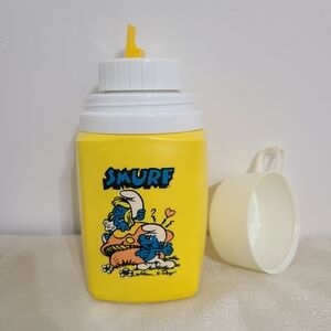 King Seeley Thermos Retro Vintage Smurf Yellow White Thermo with Cup, Smurfette